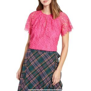 EUC J Crew Hot Pink Lace Blouse